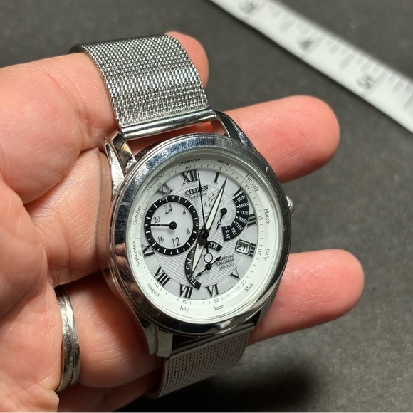 Citizen Eco-Drive Caliber 8700 Mens Stainless Steel Perpetual Calendar Working - Picture 4 of 12